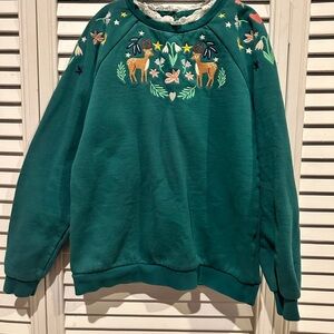 Mini Boden Green Embroidered Sweatshirt with Fawn Design